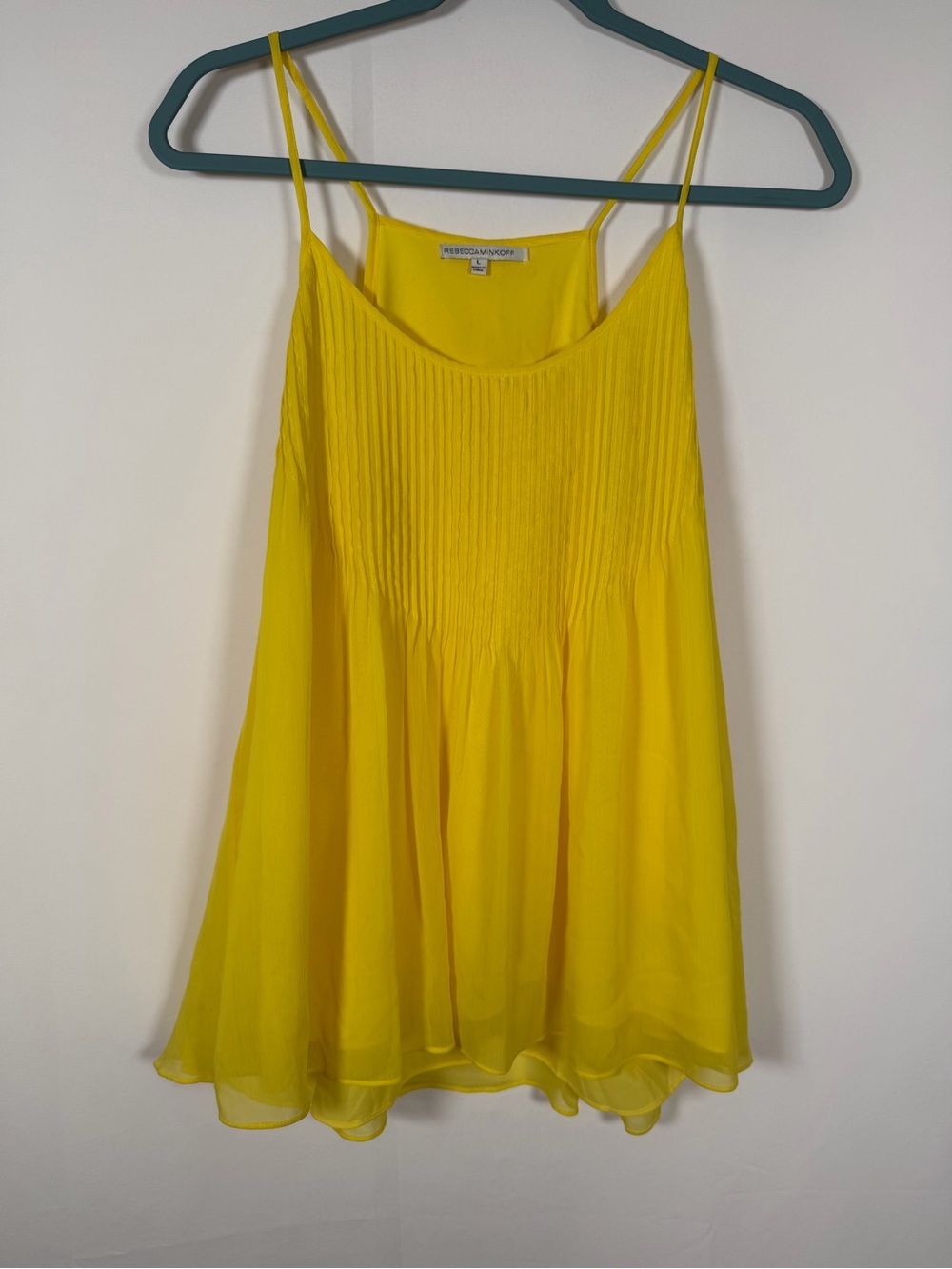 Rebecca Minkoff Bright Yellow Pleated Spaghetti Strap Tank